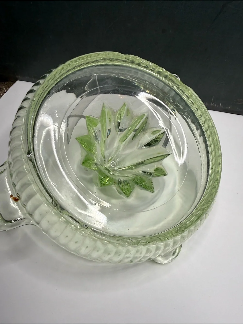 Antique Uranium Green Glass Juicer